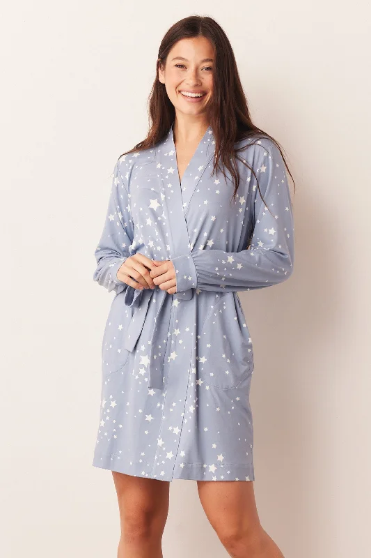 QUINN BANDED SHORT ROBE | LIGHT BLUE STARS