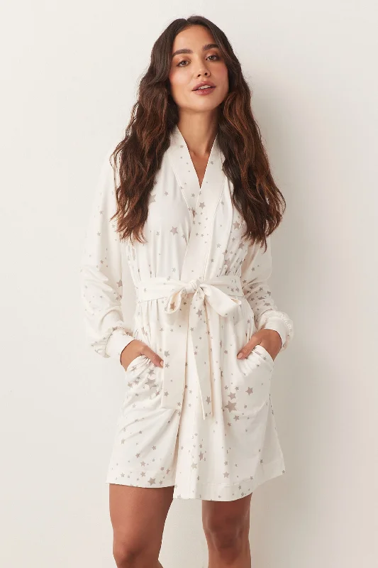 QUINN BANDED SHORT ROBE | TAUPE STARS