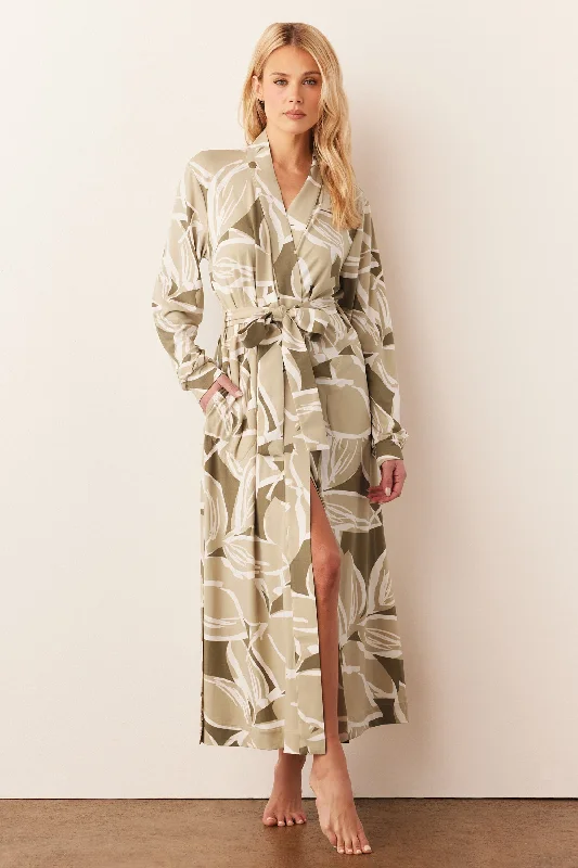 SKYLER BANDED LONG ROBE | FERN