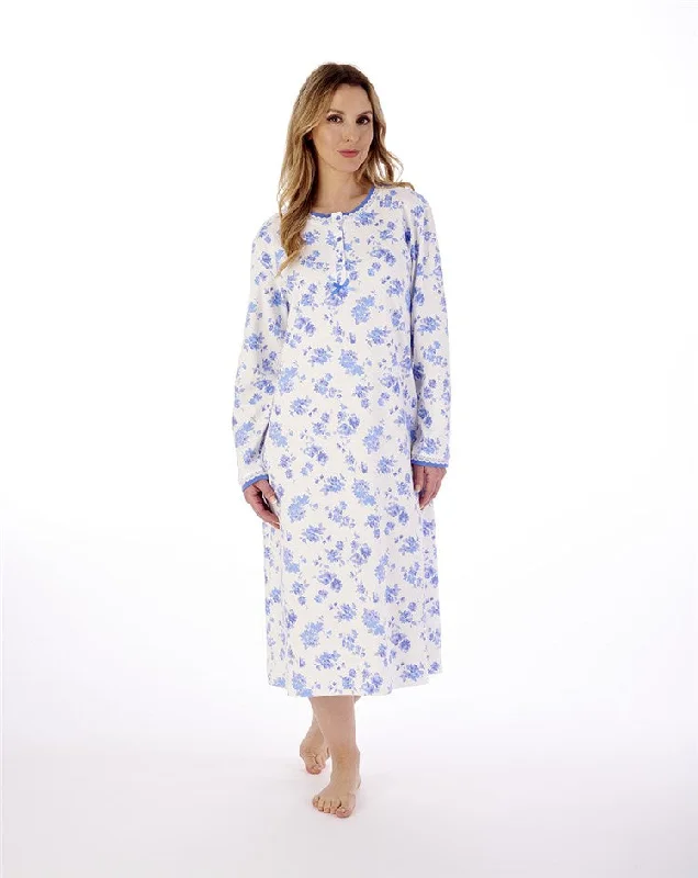 Slenderella Long Sleeve Floral Nightdress in 100% Cotton Interlock