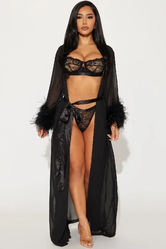 Softest Touch Feather Long Robe - Black