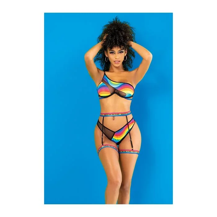 Sxy Pride Diva- Pride One Shoulder Top, Garter Belt & Panty