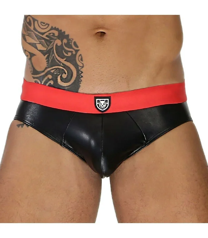 TOF PARIS Brief Realistic Imitation Leather Stretch MicroFibre Slip Black/Red 52