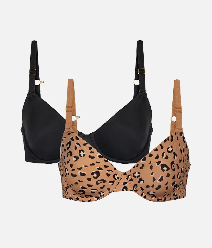 Unlined Bra Bundle: Jet Black/Latte Leopard